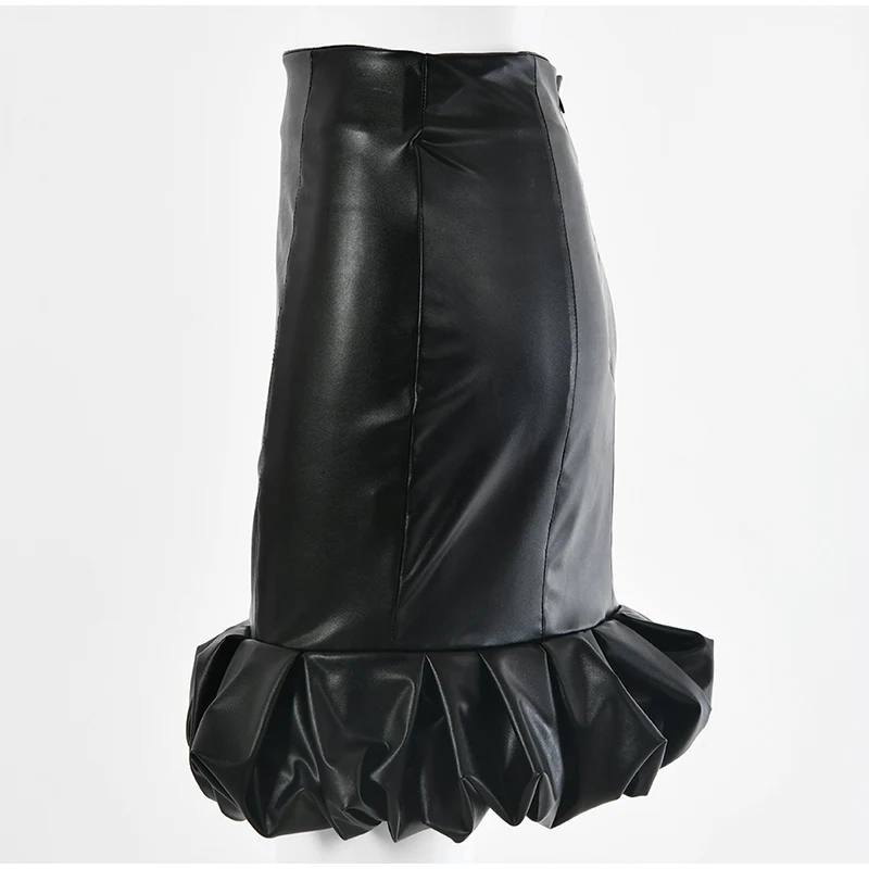 Женские черные мини-юбки из искусственной кожи с вырезом лодочкой и высокой талией, элегантные Лоскутные облегающие короткие юбки для женщин, осенние женские юбки