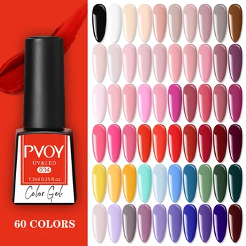 

PVOY 7.3ml 60 colors Nail Gel Hybrid Varnishes All For Nails Art Semi Permanent UV Led Gel Polish Nail Design Base Top Coat
