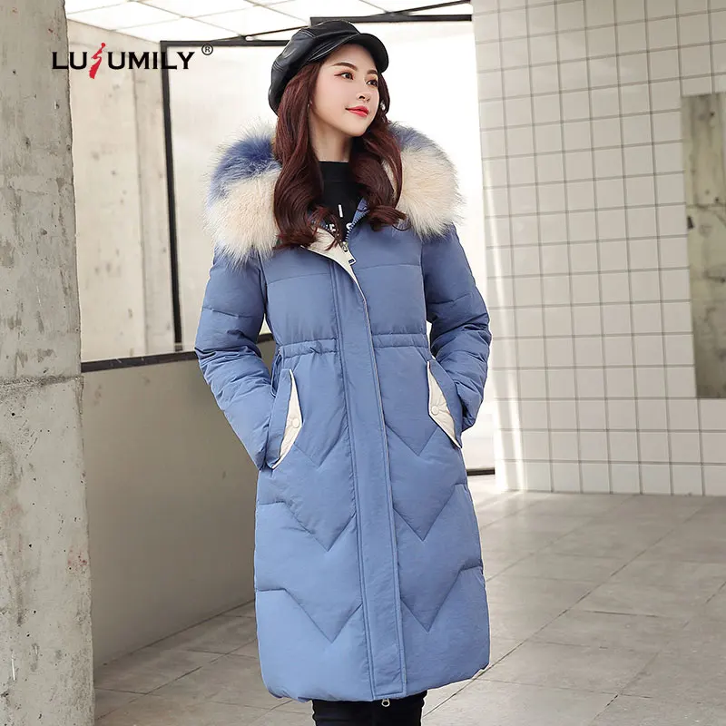 

Lusumily Winter Jacket Women Large Fur Collar Slim Super Warm Parkas Medium Long Casual Hooded Plus Size 3XL Snow Coat Overcoat