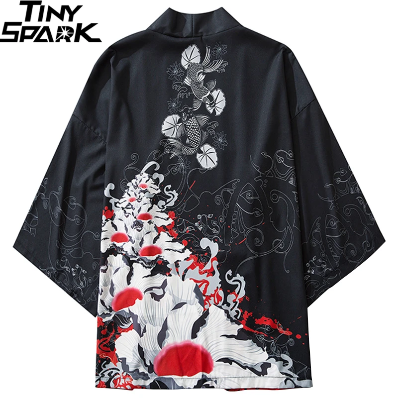 Японское кимоно куртка Ukiyoe Koi с принтом рыбы Harajuku 2021 хип-хоп мужская Японская