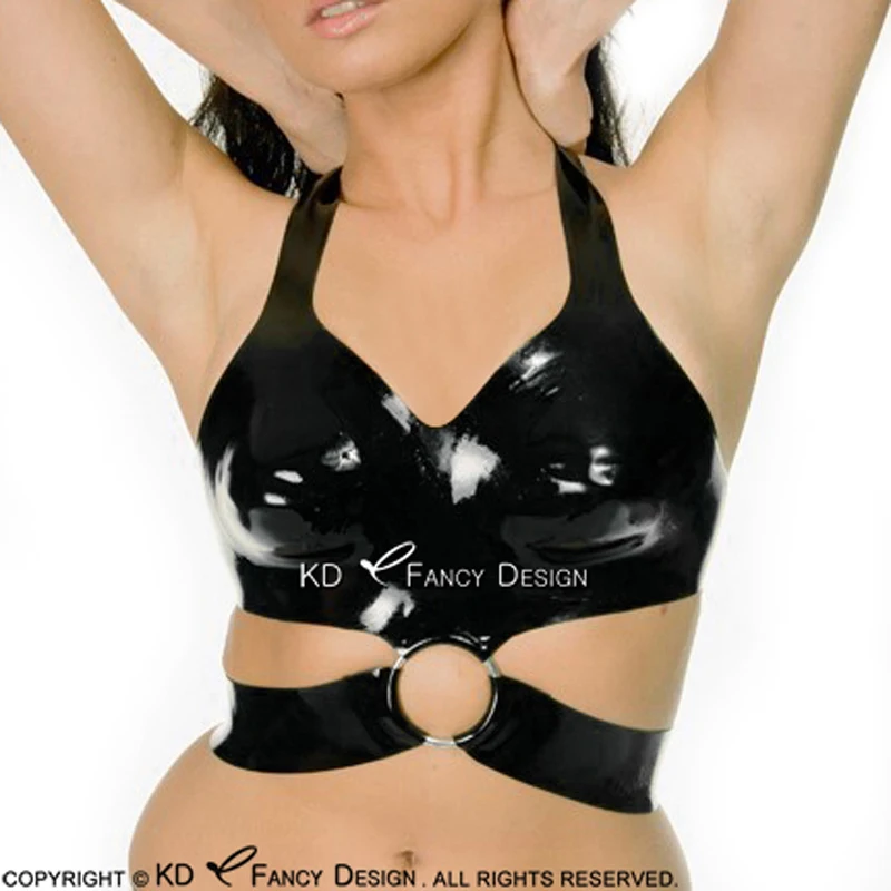 Black Sexy Latex Bra With O Ring And Belt Rubber Crop Top Lingerie 0019 -  AliExpress