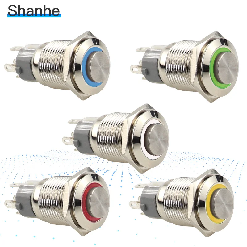 

16mm Momentary Extended Button Push Button LED Metal Switch self-locking 5v 12v 24V220v