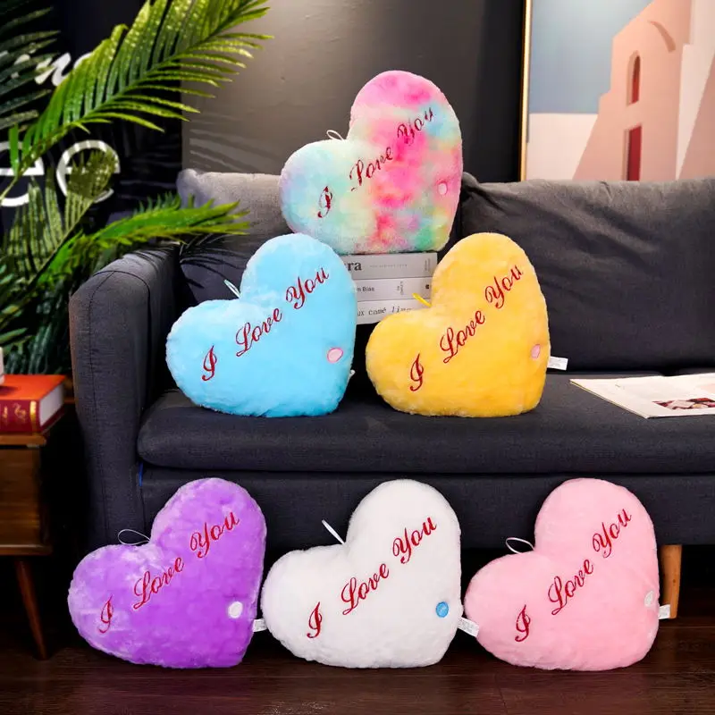 Plush Toys 1pc 35CM Glowing Heart Shaped Plush Pillow Stuffed Decorate I LOVE U Colorful Luminous Toy Kids Companion Present Lovers Gift