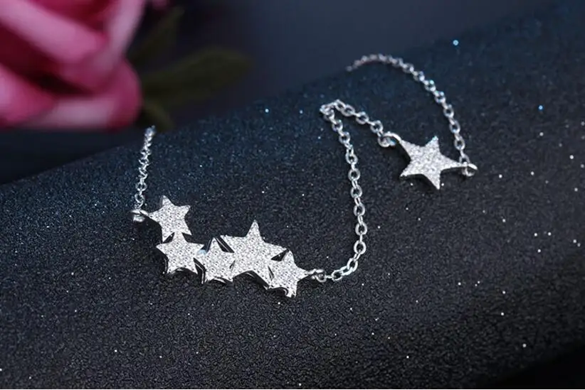 925 Sterling Silver Crystal Stars Necklaces & Pendant Statement Necklace For Women