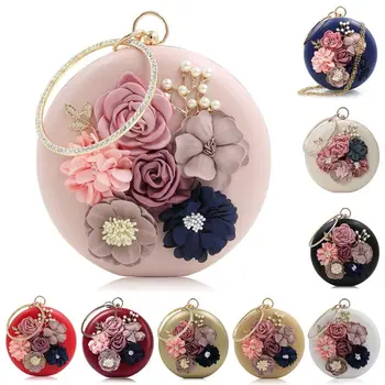 

Chic Women Evening Bag Round Flower Dinner Party Wedding Clutch Shoulder Handbag X4YD