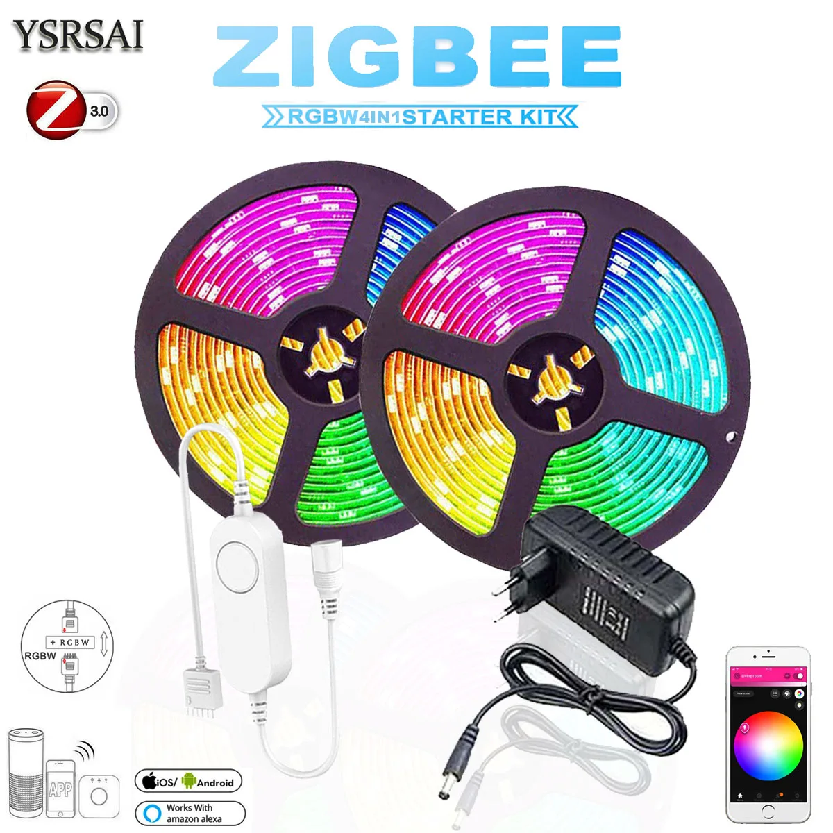 Контроллер светодиодный Zigbee RGBW 5050 IP65 RGBWW 4 в 1 + источник питания 12 В/24 В для zigbee 3 0 Hub