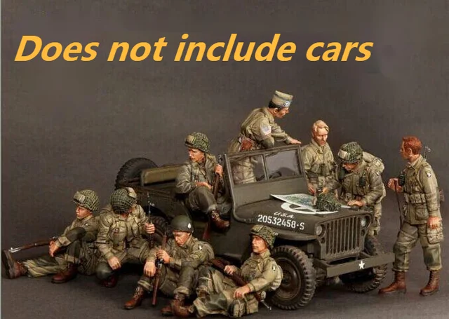 1/35 Scale Die-casting Manufacturing, World War II U.S. 101st Airborne Division, 9 People (no Cars), Unpainted 1