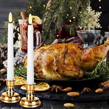 

2Pcs/Set LED Flameless Taper Candles with Removable Golden Candle Holders Decorative Candle for Christmas Wedding Dinner Decor
