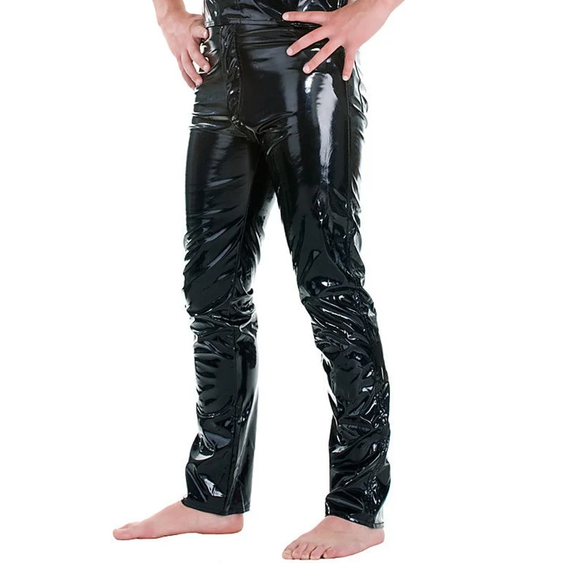 ZOGAA Men Skinny Faux PU Leather Pants 