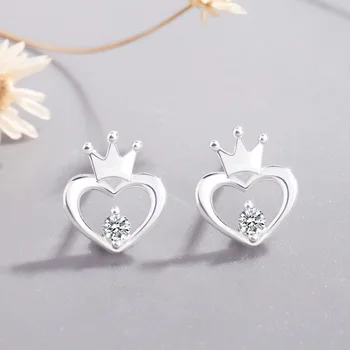 

YAOLOGE Hot Sale 925 Sterling Silver Prevent Allergy Small Stud Earrings for Women Creative Crown Crystal Earring Party Jewelry