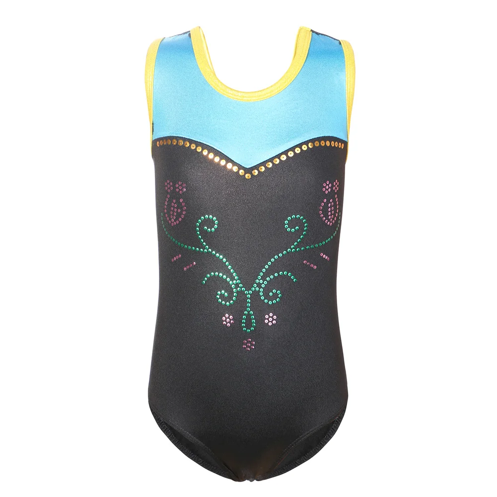 BAOHULU New 3-12 Years Girl Sleeveless Gymnastics Leotard Light Blue Fancy Sequin Ballet Leotard for Kids Ballet Dance Girl