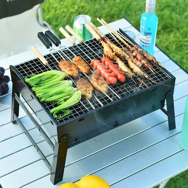 Hordozható Összecsukható Bbq Grills Terasz Grillszén Faszén Grill Kályha Rozsdamentes Acél Kültéri Kemping Piknik 85Da - Image 3