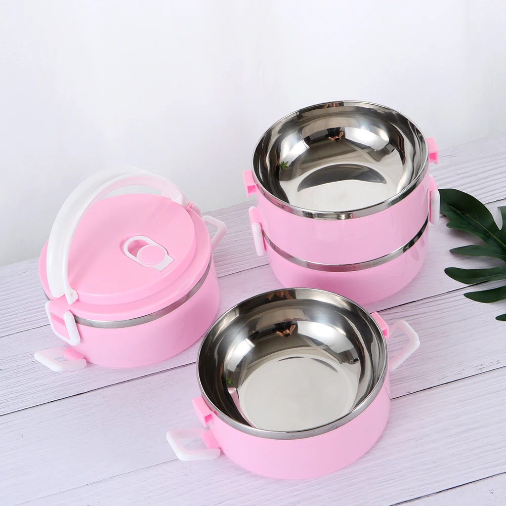 Thermal Insulated Lunch Box Storage Food Container Multilayer Round Stainless Steel For Students Children School Outdoor Picnic