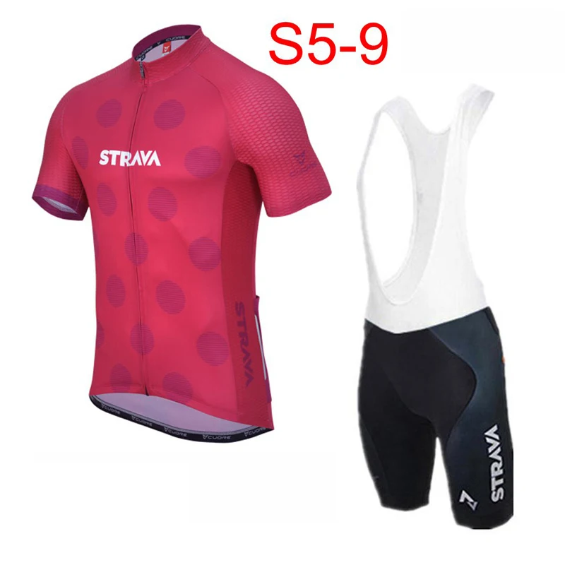 STRAVA Cycling Jersey Tops Summer Racing Cycling Clothing Short Sleeve mtb Bike Bib shorts set Maillot Ciclismo K073105