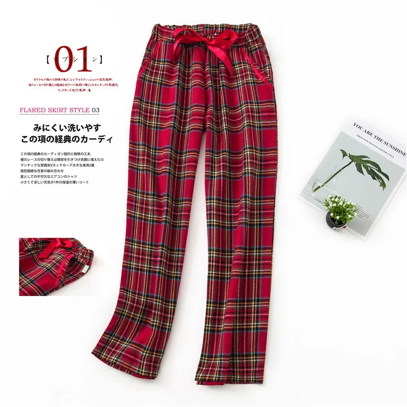 Winter Trousers Sleep-Pants Red Plaid Autumn Large-Size Cotton Women And And