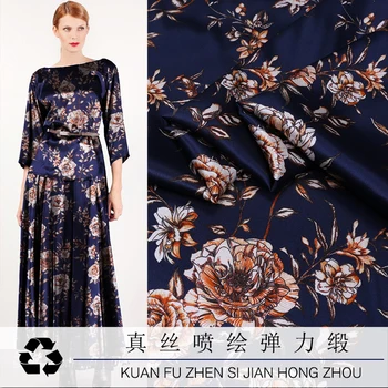 

Summer New 19momme 108cm 95%silk 5%spandex Charmeuse Fabric for Dress Flower Digital Printed Cloth Diy Sewing Free Shipping Sale