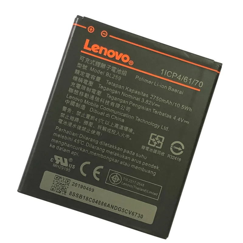 100% оригинал протестированный аккумулятор BL259 2750 мАч для Lenovo Lemon 3 3S K32C30 K32c36 Vibe K5 / Plus