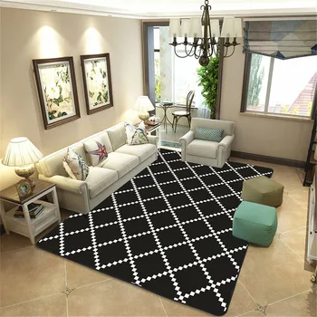 

Classic black and white plaid Nordic rug living room bedroom coffee table decoration home floor mat bathroom anti-slip floor mat