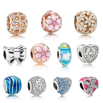 

NEW 100% 925 Sterling Silver Charms Bead Ocean Rainbow Fit Bracelets Rose Gold Glass beads DIY bracelet factory wholesale