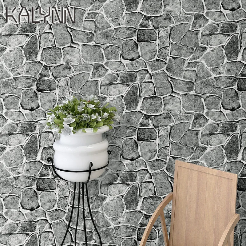 3D PVC Rock Wallpaper Living Room Bedroom Paper Brick Stone Wall Stickers Rustic Effect Self-adhesive Home Decor DIY Sticker