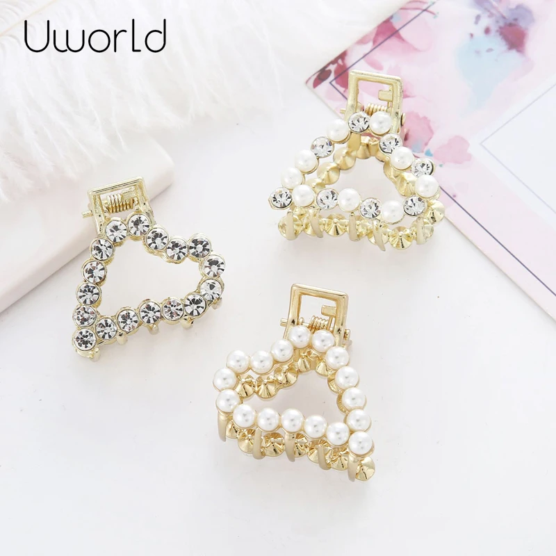 Charm Girl Hair Claw Retro Heart Shape Crystal Clips Geometric Imitation Pearl Hairpin Crab Accessories For Women | Украшения и