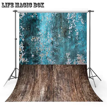 

LIFE MAGIC BOX Senior Blue Wooden Wall Backdrop Christmas Grid Background Valentines Photo Backdrop Floor-546