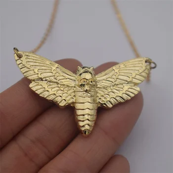 

12pcs Deaths Head Skull Moth necklace Vintage Gold Skull Pendant Necklaces For Women Men