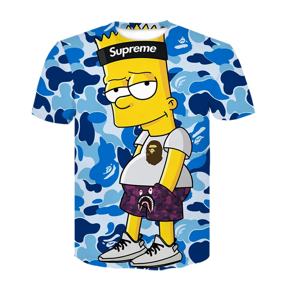 high quality blue 3d t-shirt funny Simpson Printed tshirts Hipster O-neck short-sleeve Casual Men/women T shirt Streatwear 2020 | Мужская