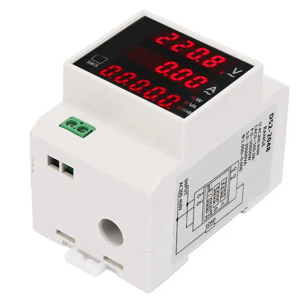 D52-2048 din-рейка Многофункциональный цифровой измеритель мощности переменного тока 80-300 В 0-100А активный коэффициент мощности электричество Engery метр монитор