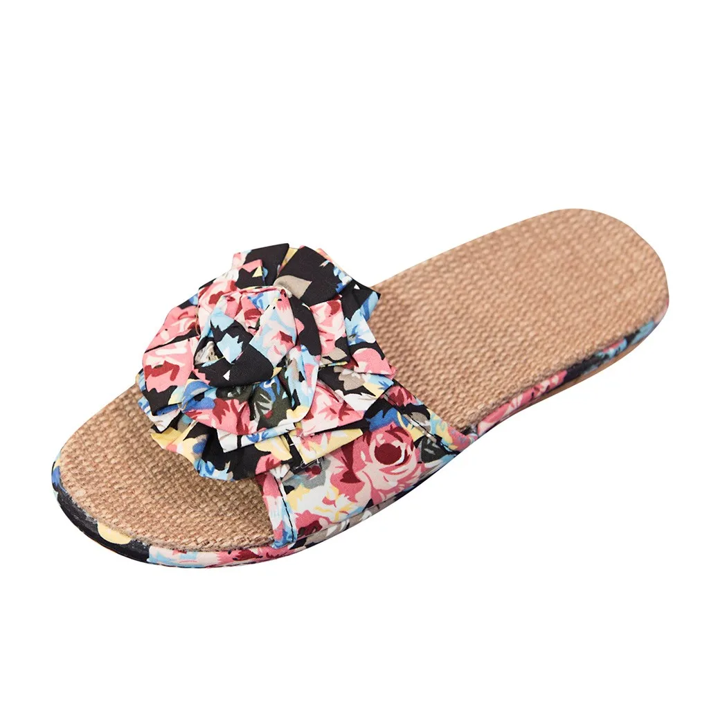 

Fashion Slippers Women Summer Flip Flops Women Beach Flower Flax Linen Flip Flops Slippers Indoor Shoes Sandals Slippers Female