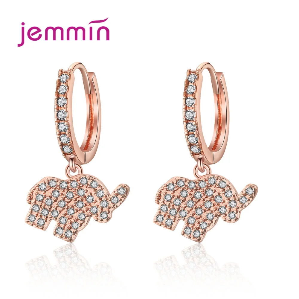

Creative Cubic Zircon Elephant Dangle Earrings For Women 925 Sterling Silver Girls Cute Animal Jewelry Funny Earings Nice Gifts