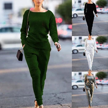 

2019 Women Casual Sportwear Sets Fashion Casual Jogger Sets Spring Autumn Tracksuit Sets Solid O neck and Pants 2Pcs Suit Sets