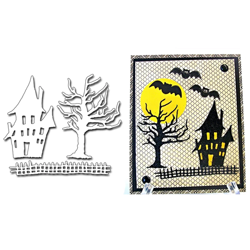 Halloween metal cutting dies Haunted house die Bat stencil Creepy tree die Halloween cardmaking die Card embossing tool Paper cutting die