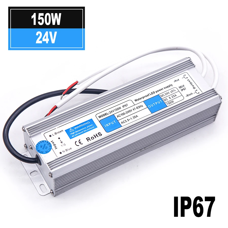 Waterproof IP67 LED Driver DC 12V 24V Lighting Transformer 10W 20W 30W 50W 80W 100W 120W 150W Power Supply for LED Strip Light (23)