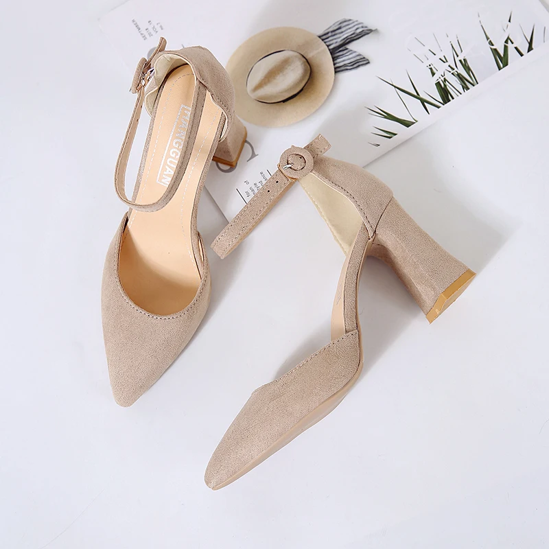 HOT SummerSandalias Femeninas High Heels Flock Pointed Sandals Sexy Female Summer Shoes Mujer Zapatos Mujer Pumps 2021