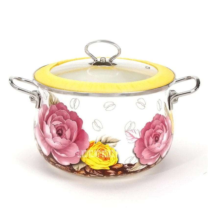 

3.8L Enamel Soup Pot With Glass cover Stainless Steel Handle Kitchen Cooking Utensil Household Stew Pan For gas/induction cooker