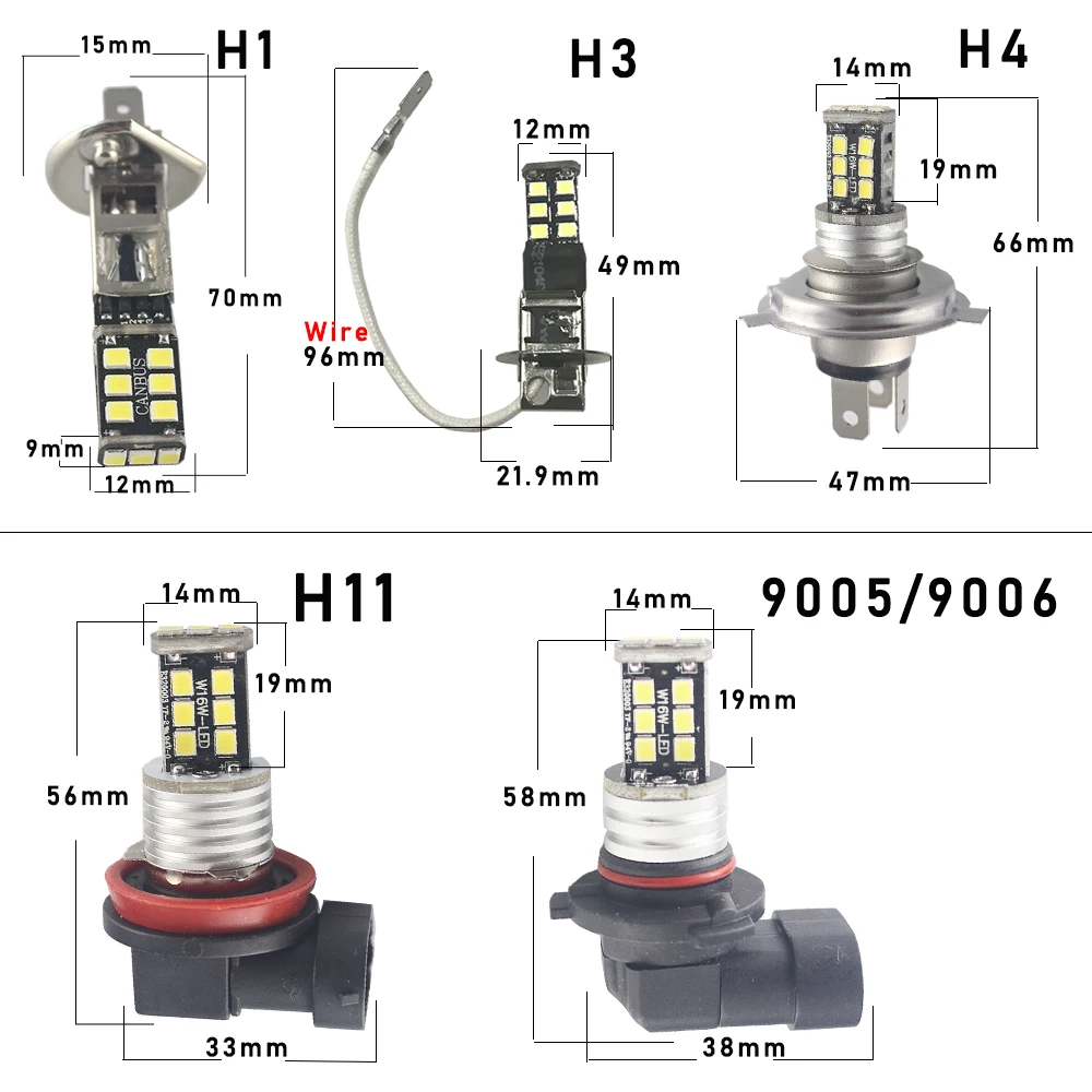 1 шт. DC12V 2835 15 SMD белый 6500K Светодиодные лампы 9005 9006 H1 H3 H4 H7 H11 противотуманный