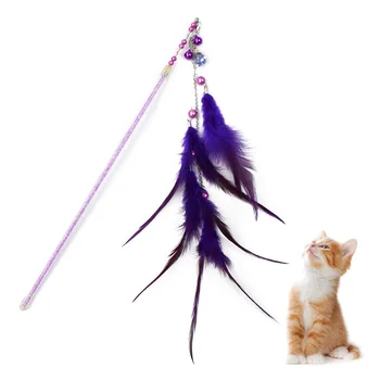

Cat toy colorful funny cat stick feather bell crystal rod gradient color cat toy kitten family interactive play game pet toy