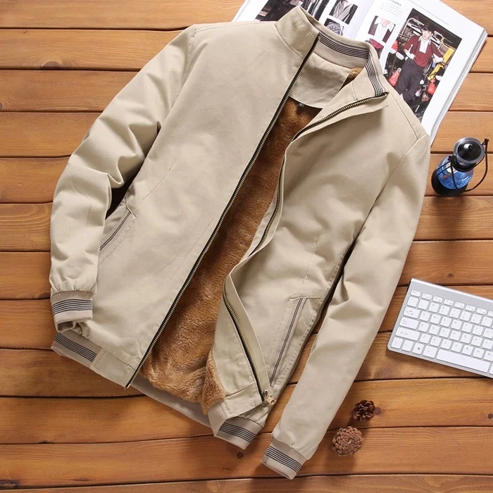 Мужская куртка бомбер повседневная утепленная флисовая теплая однотонная