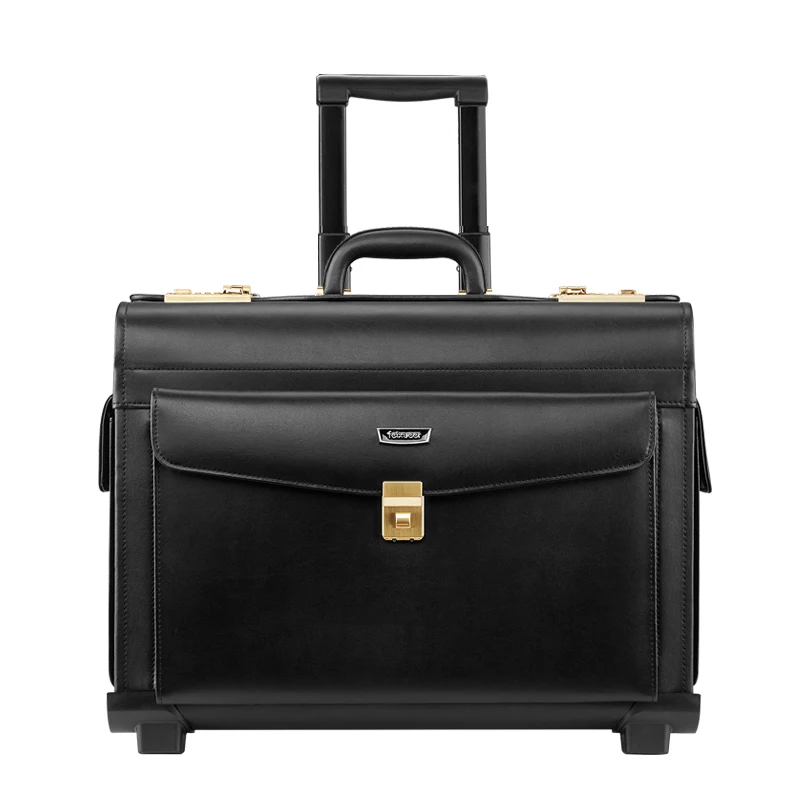 

Top cowhide travel luggage flight attendant trolley suitcase 18 inch business suitcase men captain genuine leather luggage case