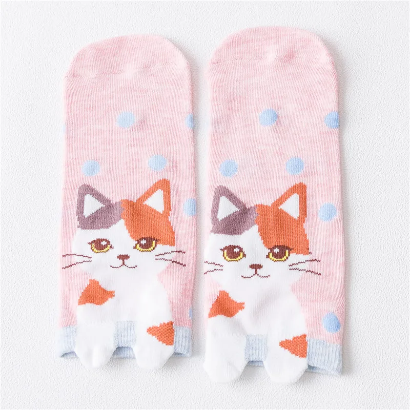 Милые носки до щиколотки с 3D когтями для девочек; милые носки в горошек в полоску с котенком; стереоскопический Ушастый сокен - Цвет: Pink Dots
