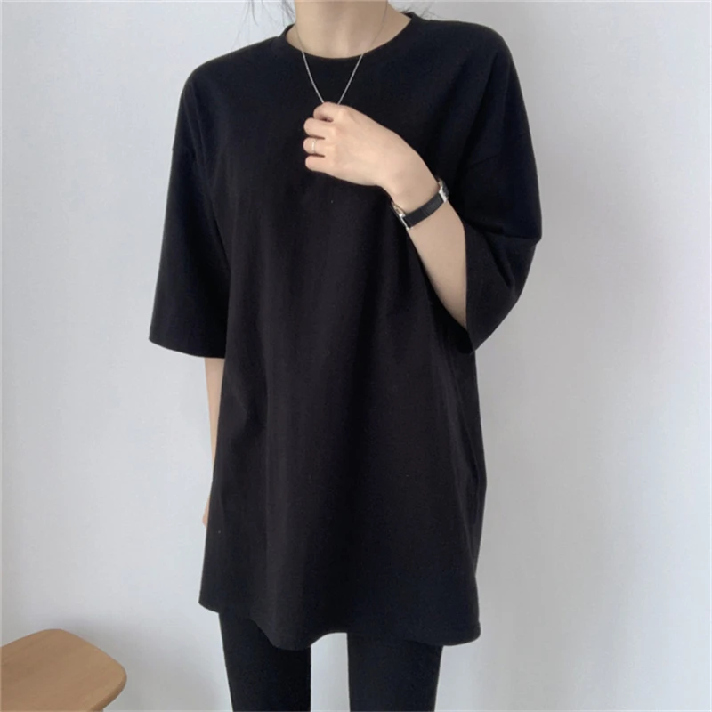 Colorfaith New 21 Women Spring Summer T Shirts Solid Oversized Bottoming Half Sleeve Wild Minimalist Split Midi Tops T11 T Shirts Aliexpress