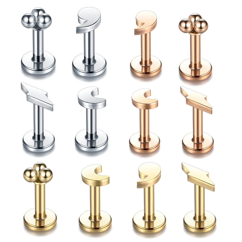 1Pc Stainless Steel Tragus Piercing Oreja Moon Lightning Snake Stud Pircing Nariz Conch Cartilage Helix Earrings Labret Jewelry