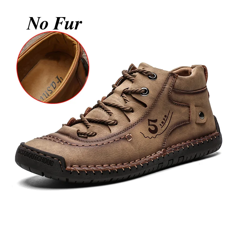 NO-fur Khaki Fhlyiy/Брендовые мужские кроссовки; кожаная обувь; Мужская модная обувь; коллекция года; теплые плюшевые ботильоны; Мужская Роскошная обувь; Zapatos De Hombre - Цвет: NO-fur Khaki