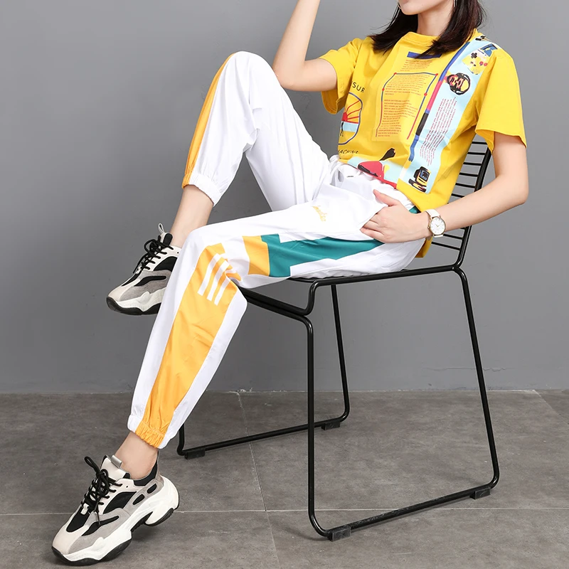 

Summer new hip hop casual sport two-piece suit female cotton short sleeve handsome web celebrity western style