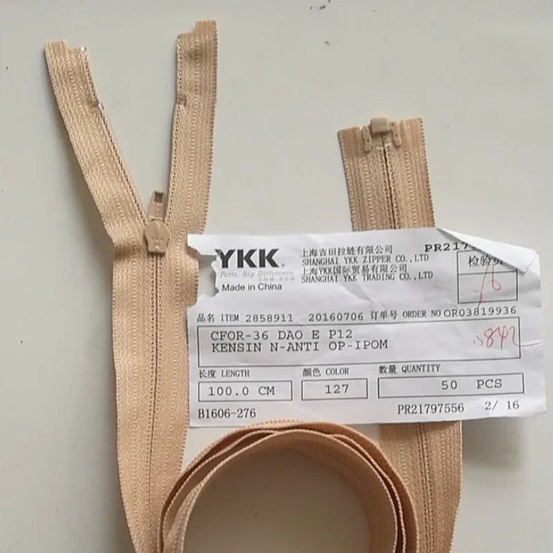 

20pcs/lot Separatable Long Ykk Zipper Open End Nylon Coil 3# 70cm 90cm 100cm Camel Sewing Detachable Jacket Quilt Cover Pants