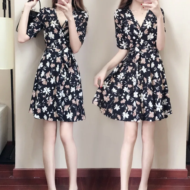 

2019 Summer New Style WOMEN'S Dress Hipster Waist Hugging Dress Women's Mid-length Loose-Fit Floral Skirt Children