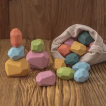 Pierres en bois, jouet créatif, empilement Jenga avec équilibrage, ensemble Montessori de style nordique, jeu de blocs de construction arc-en-ciel à offrir en cadeau,