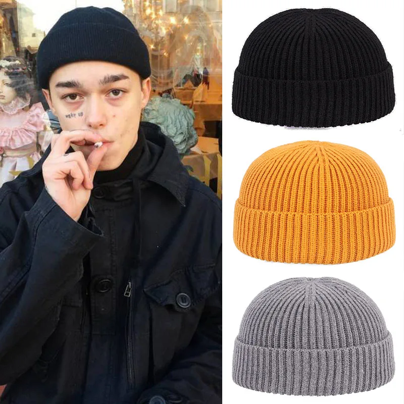 

Unisex Beanies For Men 2020 Winter Hats Knitted Black Fisherman Beanie Men's Hat Women Skullcap Autumm Solid Short Cap Hip Hop