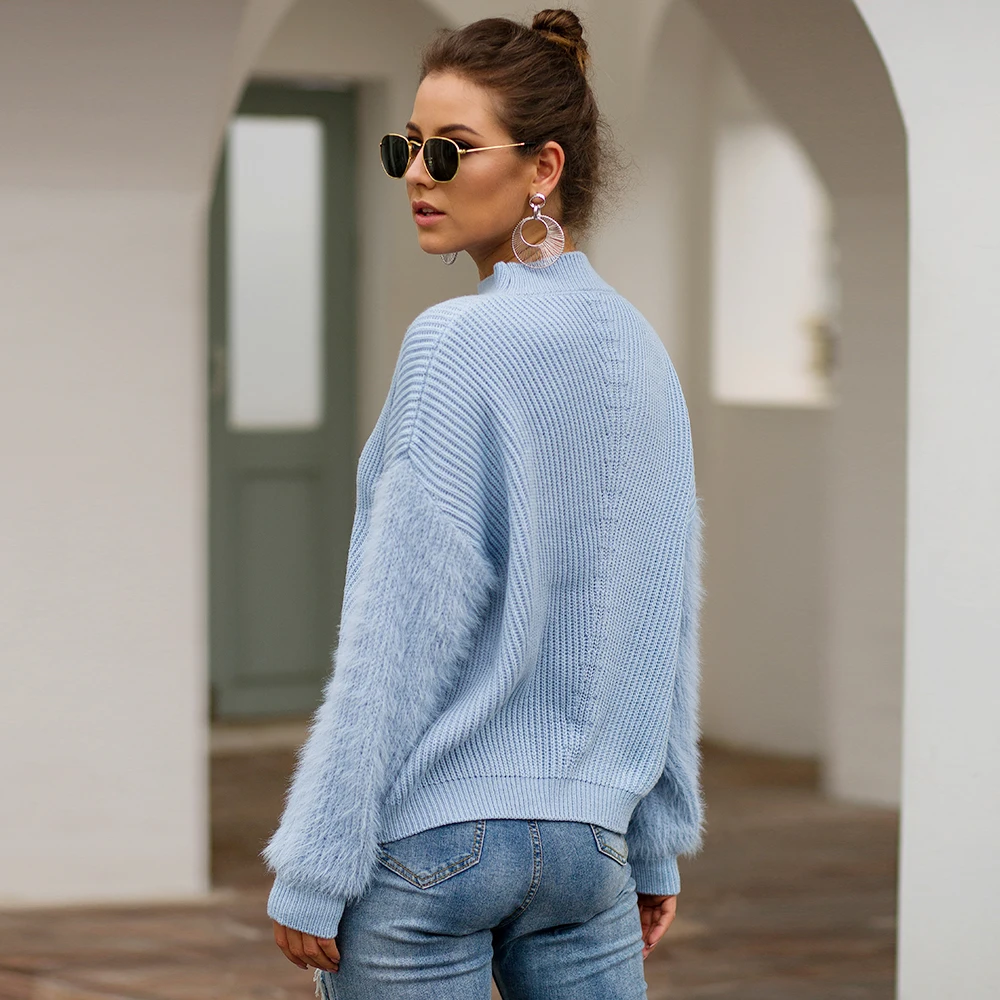 

Women's Knitted Sweaters 2019 Winter Turtleneck Sweater High Elastic Pullover Jumper Patchwork Sweater Femme Truien Dames New